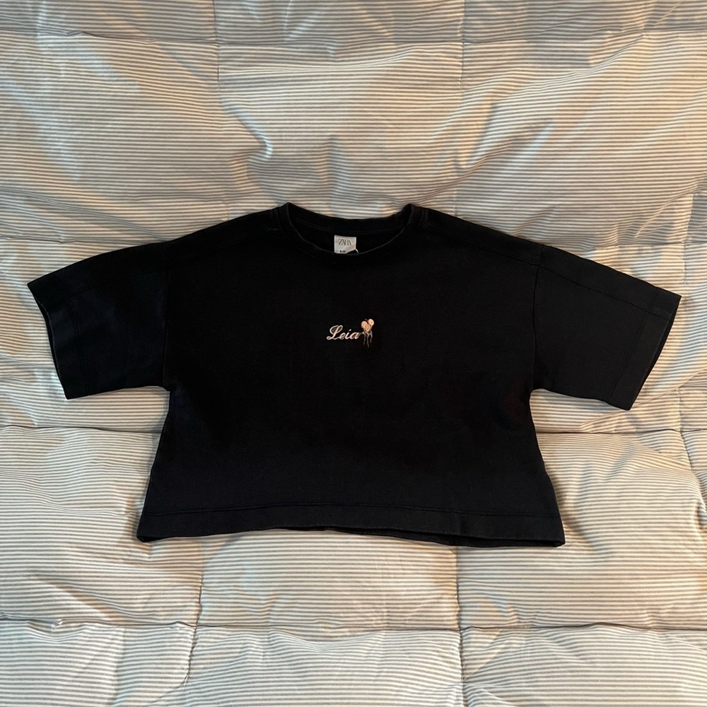 Zara Black Short Sleeve Tee with Chest Detail